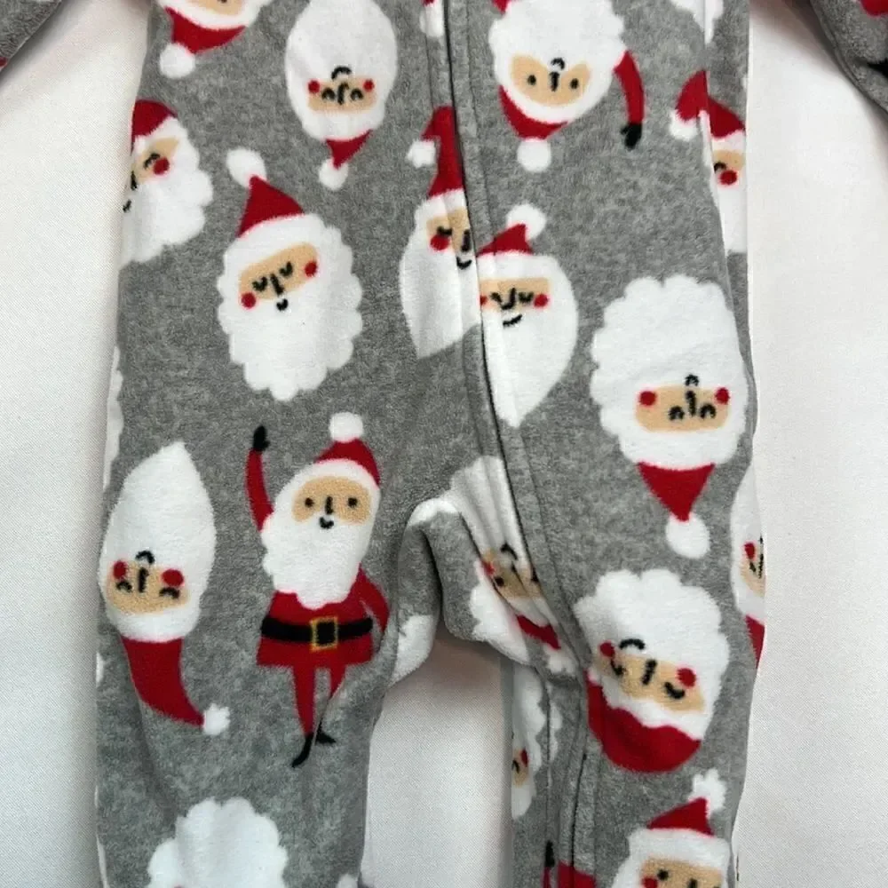 Carter’s Plush Santa Grey and red flannel sleeper Pajamas size 3 months EUC